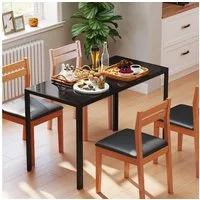 HOMCOM Esstisch für 4 Personen, mit Tischplatte aus Hartglas (120 x 60 cm Küchentisch, 1-St., moderner Tisch), für Küche, Esszimmer Wohnzimmer Schwarz