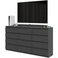 Furnica Kommode GABRIEL 8+4 Schubladen-Anthrazit Grau H92cm B180cm T33cm