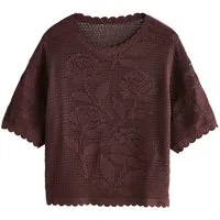 Next Kurzarmpullover Kurzärmeliges T-Shirt mit Häkelblumen (1-tlg)