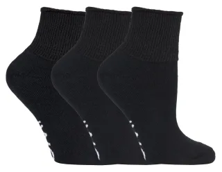 IOMI - 3 Paar Baumwolle gepolstert diabetischen Socken für geschwollene Füße und Beine - Schwarz