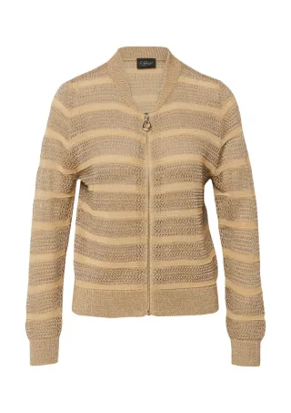 s.Oliver BLACK LABEL - Gestreifte Strickjacke mit Reißverschluss braun - Gr. - S