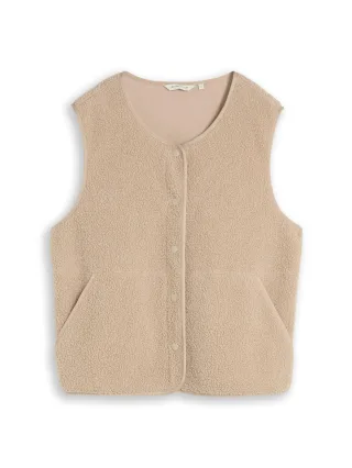 Tom Tailor - Boxy Fit Teddy Weste mit Taschen Gravel Beige - Gr. - XXL