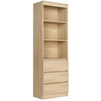Homfa Hochschrank Bücherregal Bücherschrank mit 3 Schubladen Vitrinenschrank eiche