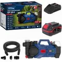 Güde Akku-Gartenpumpe Gartenpumpe GP 18 V mit Akku 4.0 Ah Wasserfilter Saugschlauch
