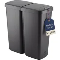 BigDean Mülleimer Duo Bin Mülleimer 2x25 Liter Made in Europe, 2X25L, Leicht, Stabil, Schmales Design