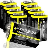 kraftmax 8er Pack Xtreme 9V Block Longlife Batterien 6LR61 9 Volt Batterie, 6LR61 / E-Block / MN1604 (9 V V)