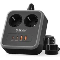 ORICO Steckdose 6-in-1 Mehrfachsteckdose mit USB-C PD 20W, 3 m Kabel, 1-St., 2 Steckdosen & 4 USB (2× USB-C), Kompakt-Powercube für Büro & Zuhause