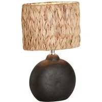 FISCHER & HONSEL LED Nachttischlampe, Dimmfunktion, LED wechselbar, Warmweiß, Keramikfuß & Boho Lampenschirm Naturmaterial Seegras Korbgeflecht oval