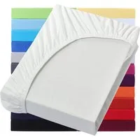 NatureMark Spannbettlaken Jersey Basic Spannbetttuch, 100% Baumwolle, Gummizug: rundum, (1 Stück), in vielen Größen und Farben, bis 25cm Steghöhe, 90x200cm, Naturweiß