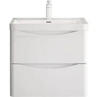 doporro Badezimmer-Set Waschbeckenunterschrank Wandmontage Mineralguss-Waschbecken Smile