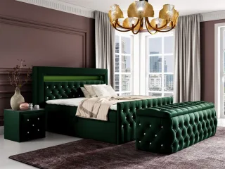 Boxspringbett Schlafzimmerbett SEVRA Nr.3 160x200cm in Elisa Velvet Dunkelgrün
