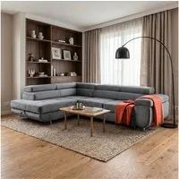 Muffo Ecksofa Wild Ecksofa mit Schlaffunktion, Verstellbare Kopfstützen, Schlaffunktion mit Bettkasten