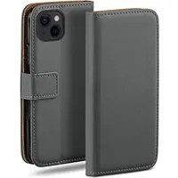 moex Handyhülle für iPhone 13 Hülle Klappbar Book Case Dunkelgrau 6,1 Zoll, Klapphülle Kartenfach Flip Cover Handytasche Leder Optik Schutzhülle