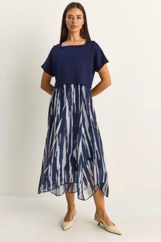 Abstraktes Druck Boot-Hals Midi Kleid