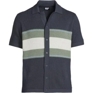 Strick-Poloshirt mit Knopfleiste, Herren,  Blau, Viskose/Baumwoll-Mischung/Nylon-Mischung, by Lands' End