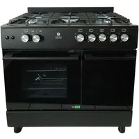 Gasline Gas-Standherd mit Gasbackofen und Flaschenschrank GAG90GOXFLB, mit 1-fach-Teleskopauszug, Elektrische Zündung, Zündsicherung, 90 cm breit mit WOK Brenner, Regler (50mbar)+Gasschlauch