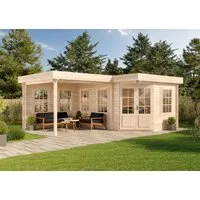 Alpholz Gartenhaus Holz Set - 5-Eck Pepe, BxT: 618.0x462.0 cm, (Set), in Imprägniert (Pinie) Inkl. Fußboden & Dacheindeckung