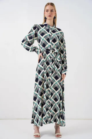 Karo Midi Hemdkleid mit Knopfverschluss