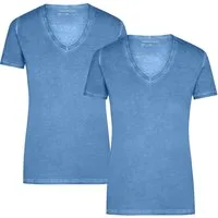 James & Nicholson T-Shirt Doppelpack Tailliertes Damen T-Shirt mit trendiger Spraytechnik JN975 (Doppelpack, 2er-Pack) Trendiges T-Shirt mit V-Ausschnitt