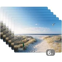 MuchoWow Platzset Düne - Möwe - Strand - Meer - Sonne, (6-St), Platzsets, Tischset, Abwaschbar, Tischsets, Platzdeckchen