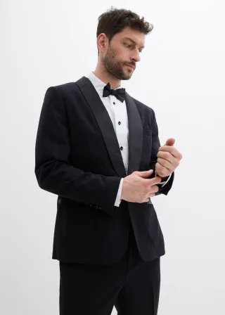 bonprix Smoking-Sakko mit Stretch-Anteil in Slim Fit, schwarz, Gr.46, Schmal geschnittenes Smoking-Sakko mit Satin-Elementen/ Elegantes Slim-Fit-Sakko mit edlem Schalkragen aus Satin und Einstecktuchtasche