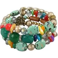 KARMA Armband Damen mehrreihig Türkis, Grün oder Weiß modern (dehnbar, Geschenk für sie Metall Stein Holz), Damenarmband mehrreihig