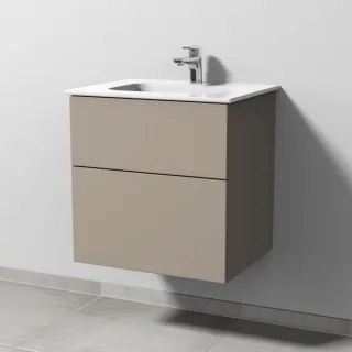 Sanipa 3way Keramik-Set Design Keramik-Waschtisch und Unterbau mit 2 Auszügen, Sandgrau-Matt SF47967