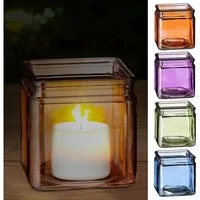 CEPEWA Teelichthalter Windlicht 4er Set Glas 10x10x10cm orange blau grün lila Teelichtglas