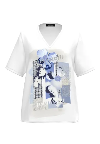FRANK WALDER - Blusenshirt FRESH RIVIERA mit modischem V-Ausschnitt ink/ecru/pacific blue/sand - Gr. - 38