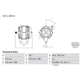 Bosch Lichtmaschine 105A Ford C-Max Focus 1,8 0986081090