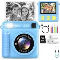 Minicloss 1080P 2,4 Zoll Bildschirm KinderKamera mit 32G Karte & Druckpapier Sofortbildkamera (30 MP)