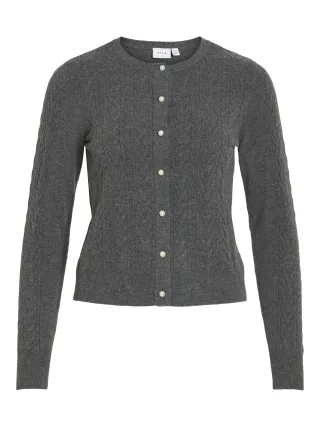 VILA - VIKERRY CABLE L/S KNIT CARDIGAN-NOOS Dark Grey Melange - Gr. - M