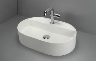 Neuesbad Serie 600 Mineralguss Aufsatzwaschtisch mit Armaturenbank, alabaster, 550x350MM NB1CQS_AU6B1