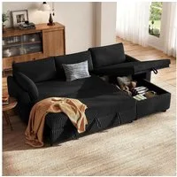 Patbrela Ecksofa mit Schlaffunktion, L-Form Ausziehbares Sofa mit Stauraum, Extra tiefe Sitzfläche, Links/Rechts montierbare Ottomane