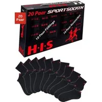 H.I.S Kurzsocken Sportsocken Tennissocken Damen Herren (Box, 20-Paar, Großpackung Gr. 35-38 bis 43-46) und Sneakersocken mit Frottee in einer Großpackung