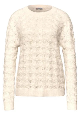 Street One - Flauschiger Strukturpullover beige - Gr. - 34
