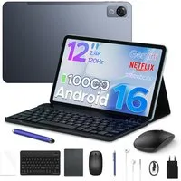 POCKAM 2026 Pockam P12 Android 16 Tablet mit Tastatur 12 Zoll 10000 mAh Tablet (12", 8 GB, Android 16, Octa-Core, 8GB+128GB/2TB, 13MP+8MP, Gemini AI, Face ID, Widevine L1)