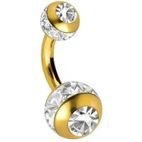 PIERCINGLINE Bauchnabelpiercing Chirurgenstahl Mini Bananabell EPOXY-RING-KUGELN + KRISTALLE (Bananabells, 1-tlg)