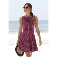 Beachtime by Lascana Jerseykleid mit dezenten Alloverdruck, Sommerkleid aus elastischer Baumwolle Strandkleid, Druckkleid mit ausgestelltem Rockteil, Minikleid