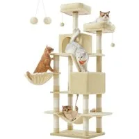 FEANDREA Kratzbaum, Katzenbaum, 168/206 cm(H), mehrstöckig für große Katzen, Kippschutz