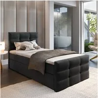 Masseno Boxbett AMON 80x200 cm mit Bonell Matratze und Topper, Einzelbett, Jugendbett, Polsterbett mit Kopfteil, Boxspringbett