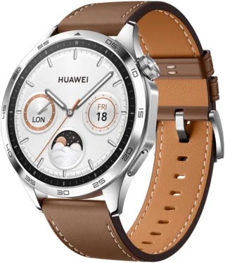 Huawei Watch GT 4 [inkl. Lederarmband braun] 46mm Edelstahlgehäuse silber