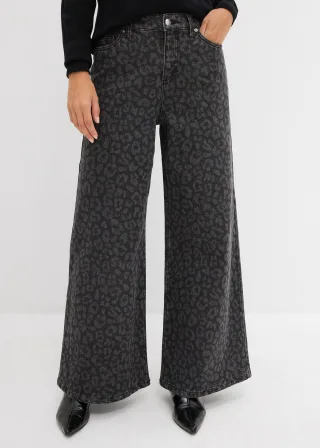 bonprix Wide-Leg-Jeans Mid Waist, grau, Gr.44, Wide-Leg-Jeans Mid Waist, 99% Baumwolle