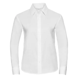 Russell Collection Easy Care Oxford Bluse, Langarm (Weiß)