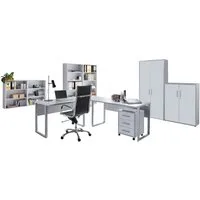 BMG Möbel Büromöbel-Set Office Edition 6, (Komplett-Set, 8-tlg), mit Winkelschreibtisch und abschließbaren Aktenschränken
