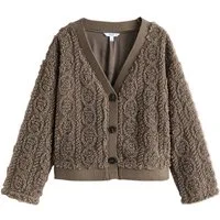 Next Cardigan Zopfstrickjacke mit Knöpfen aus Borg-Fleece (1-tlg)