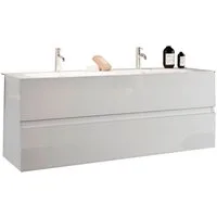 welltime Doppelwaschtisch Start, Breite 120 cm, 2 bzw. 3 Schubkästen, Badmöbel, Soft-Close, Keramik-Einsatzbecken, Weiß Hochglanz Lack