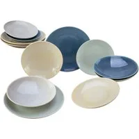 CreaTable Tafelservice Teller Set, Geschirr-Set Reactive (12-tlg), 4 Personen, Steinzeug, Service, nostalgische Spezialglasur, 12 Teile, für 4 Personen
