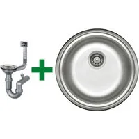 Faizee Möbel Edelstahlspüle Edelstahlspüle Ø 42 cm + Armatur Küchenspüle inkl. Siphon-Set, Rund ohne Armatur