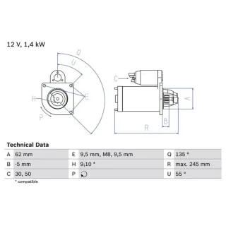 Bosch Anlasser 1,4 kW Citroen Ax Saxo Xsara Peugeot 106